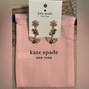 Kate Spade Gold and Black All Abuzz Stone Bee Linear Earrings new with dust bag